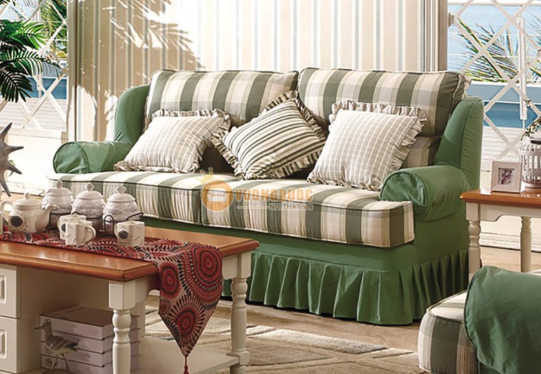Bộ sofa phòng khách tân cổ điển cao cấp sắc xanh tươi mới CTH7S002S